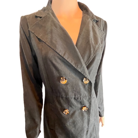 SHEIN Suede Double-Breasted Lightweight Long Coat, Black | S - Picture 12 of 16